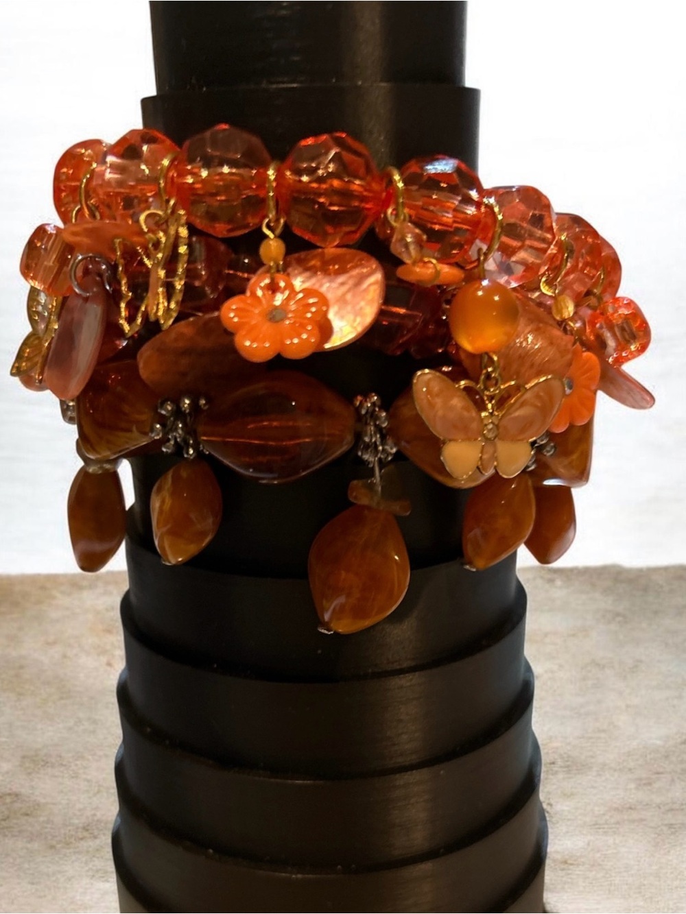 Handcrafted Orange Beaded Charm Bracelet Stack(3) - Women Jewelry